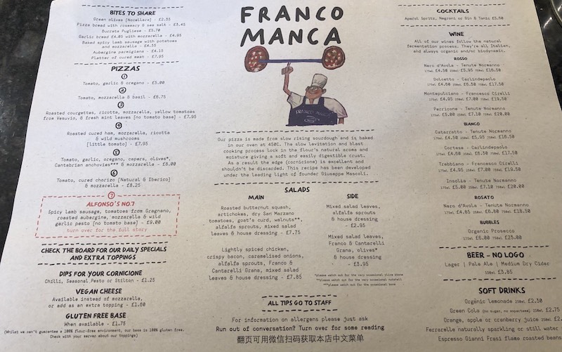 franco manca birmingham menu